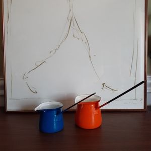 Pair vtg enamelware ladle/warmers